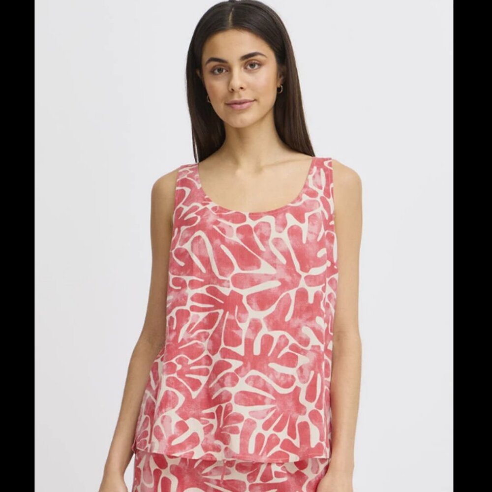 NWT - Cotton Linen Blend Sleeveless Top -  Size Large - Pinky/Red - Fransa